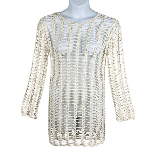 Superdown Med Miranda Crochet Mini Dress Open-Knit Bell Sleeves Beachy Vacation - Picture 1 of 16